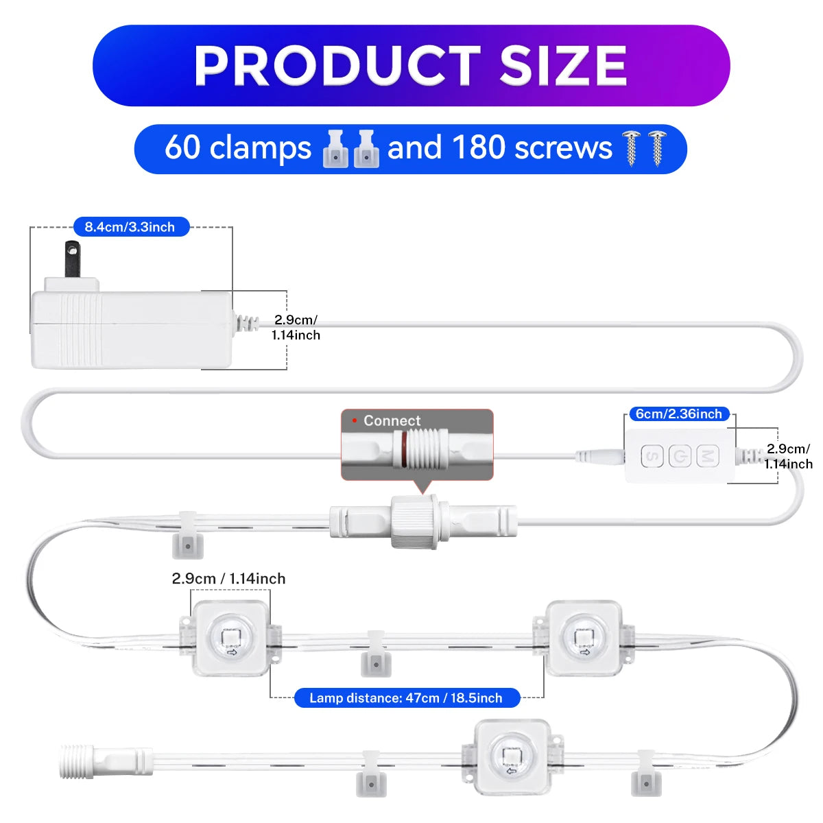 MassiveEco Permanent Smart Outdoor Lights - 100ft/150ft with 60/90 LED Eaves Lights IP68 Waterproof for Holidays