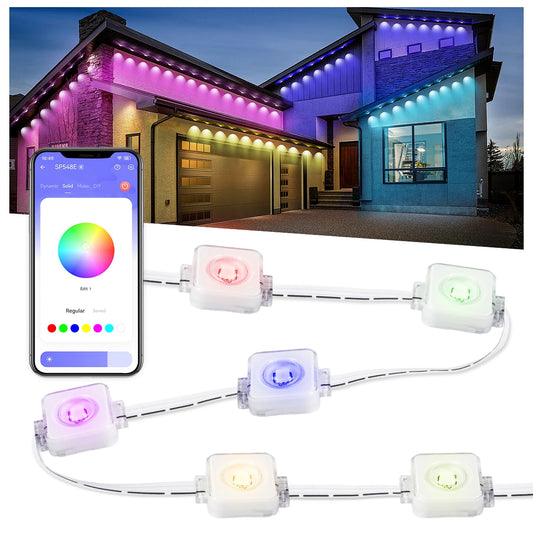 MassiveEco Permanent Smart Outdoor Lights - 100ft/150ft with 60/90 LED Eaves Lights IP68 Waterproof for Holidays