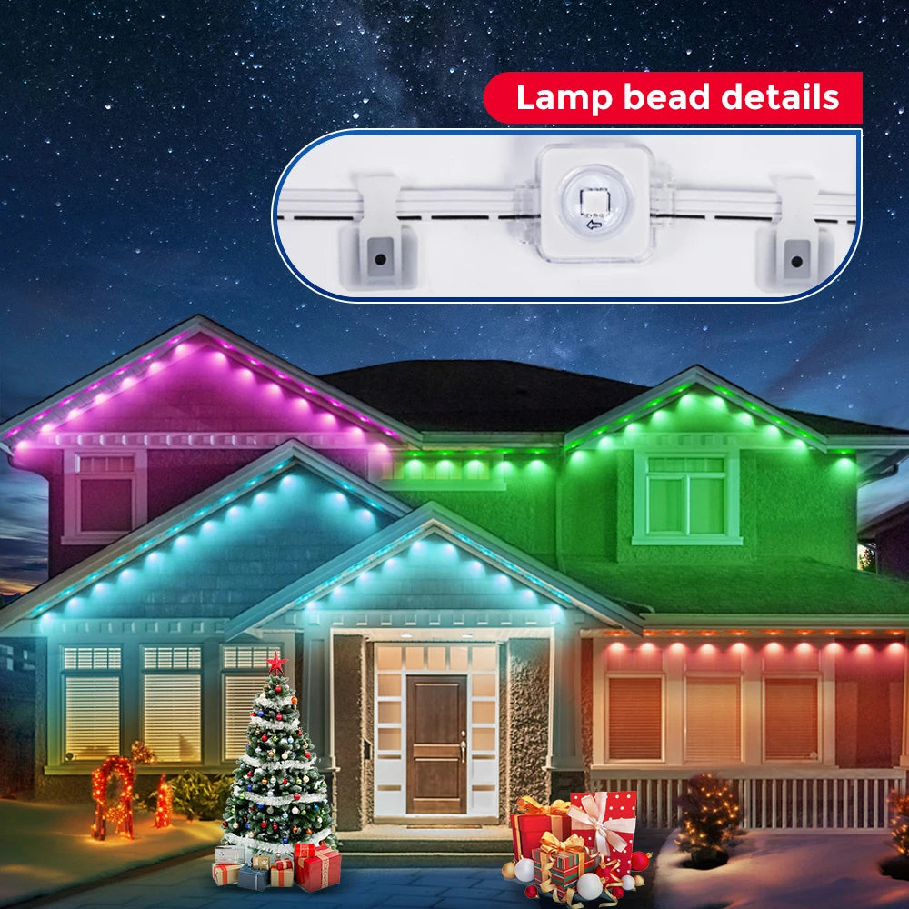 MassiveEco Permanent Smart Outdoor Lights - 100ft/150ft with 60/90 LED Eaves Lights IP68 Waterproof for Holidays